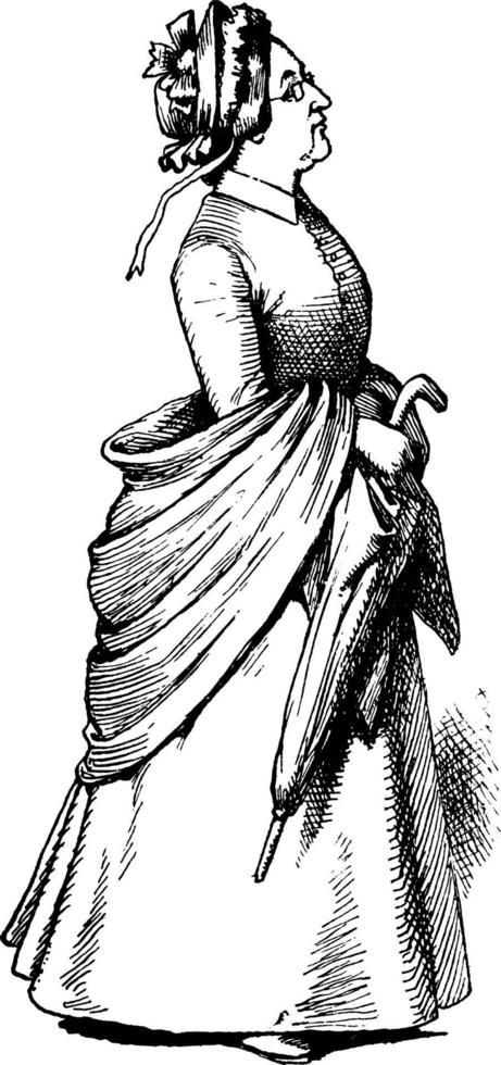 donna con ombrello, Vintage ▾ illustrazione vettore
