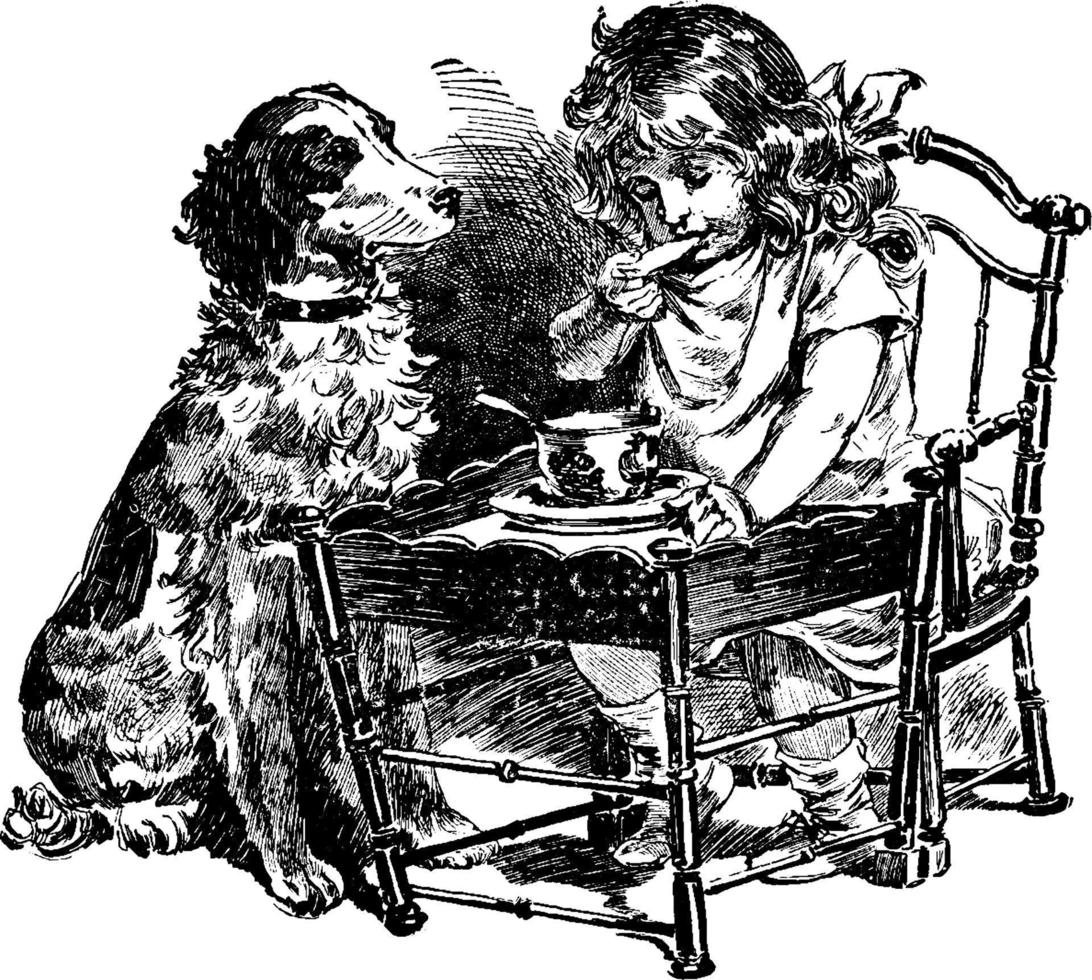 poco ragazza seduta, Vintage ▾ illustrazione. vettore