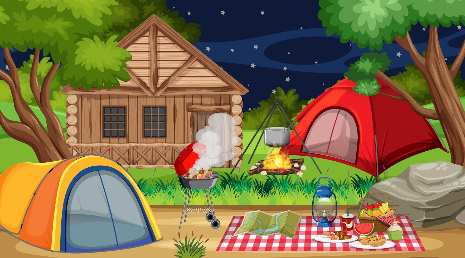 campeggio o picnic nel parco naturale vettore