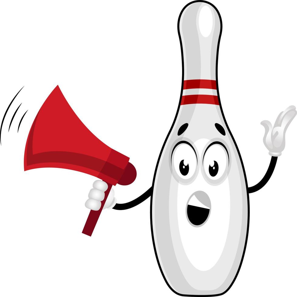 bowling perno con megafono, illustrazione, vettore su bianca sfondo.