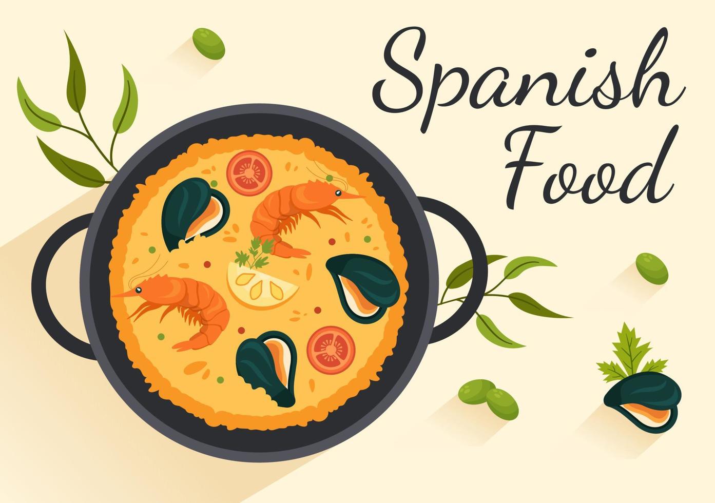 spagnolo cibo cucina menù ristorante con vario di tradizionale piatto ricetta su piatto cartone animato mano disegnato modelli illustrazione vettore