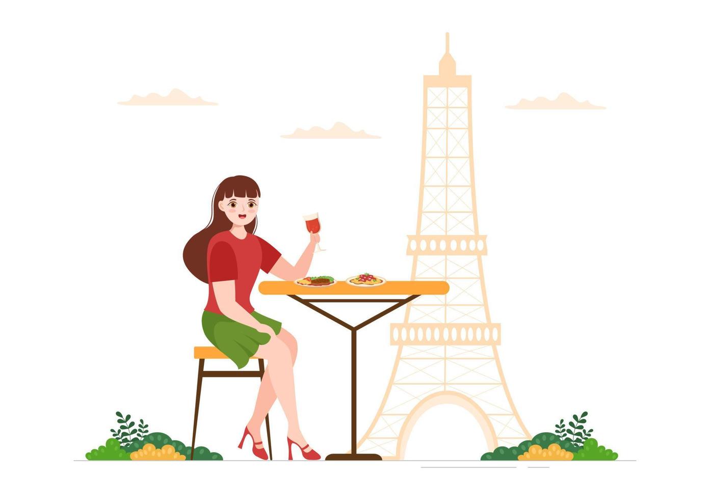 francese cucina ristorante con vario tradizionale o nazionale cibo piatto di Francia su piatto stile cartone animato mano disegnato modelli illustrazione vettore