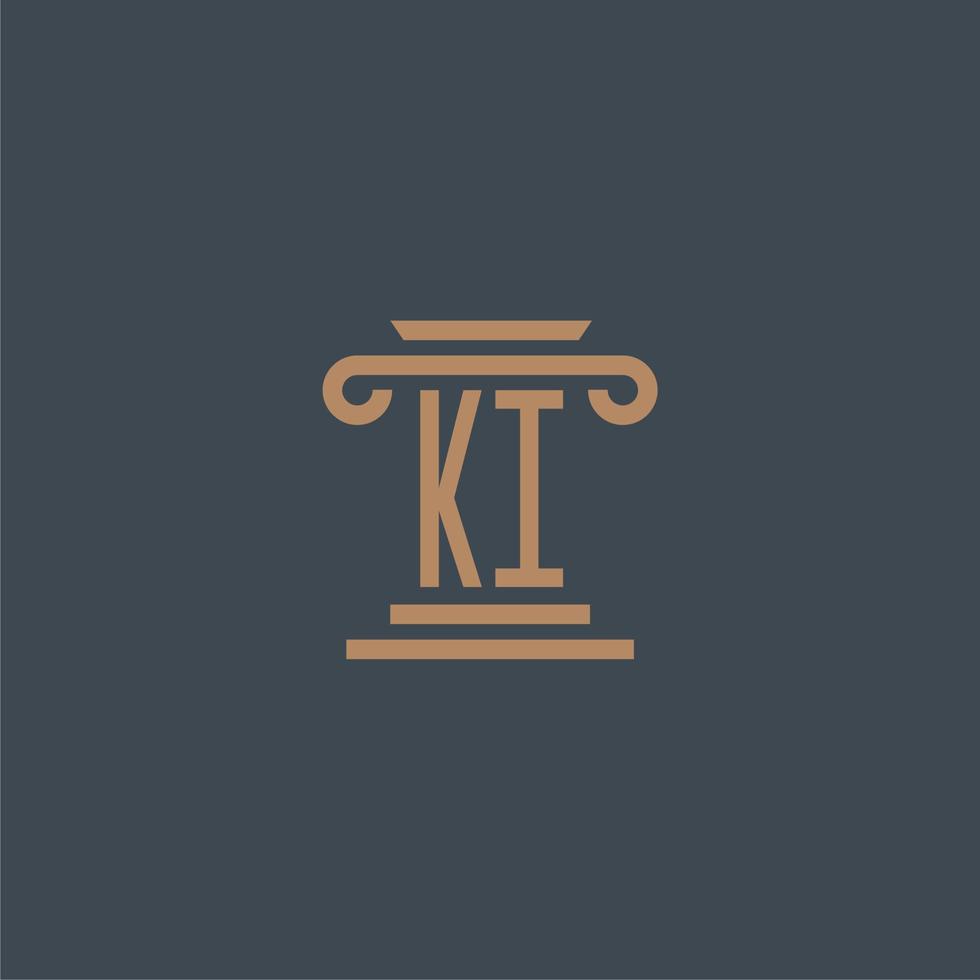 ki iniziale monogramma per studio legale logo con pilastro design vettore