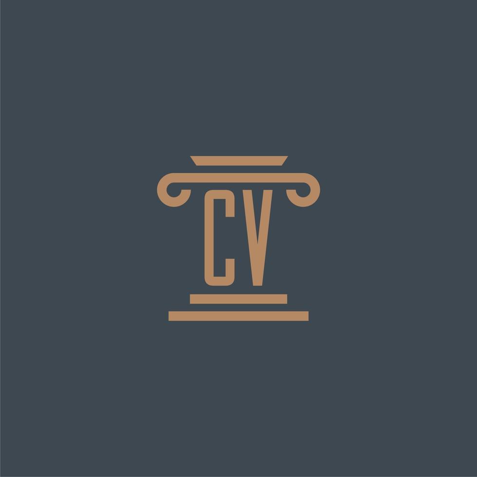 CV iniziale monogramma per studio legale logo con pilastro design vettore