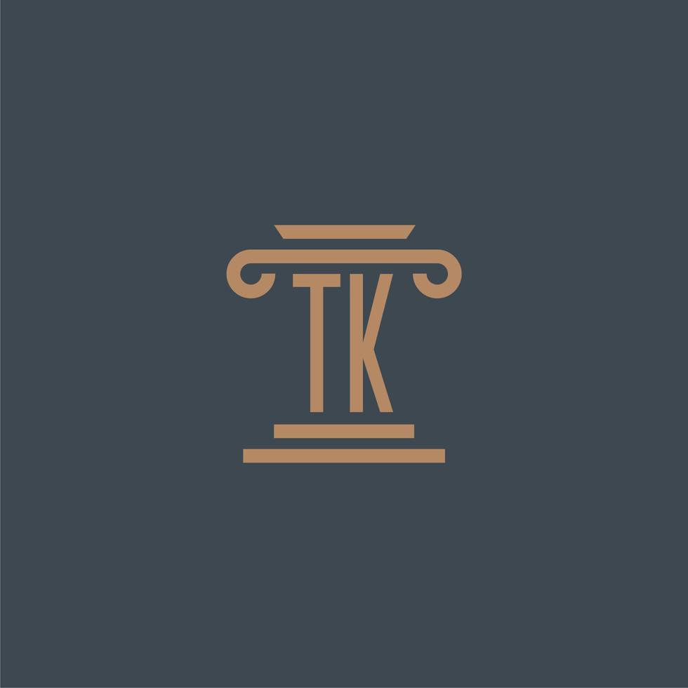 tk iniziale monogramma per studio legale logo con pilastro design vettore