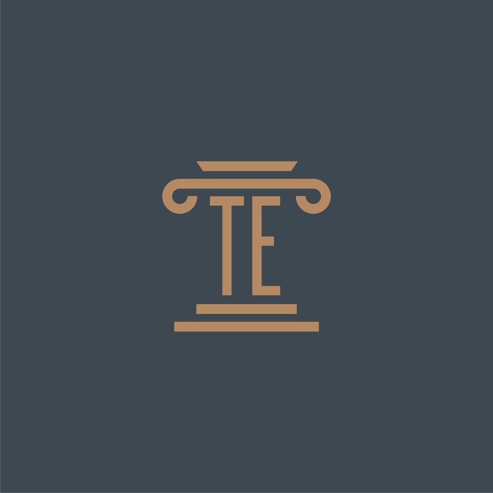 TE iniziale monogramma per studio legale logo con pilastro design vettore