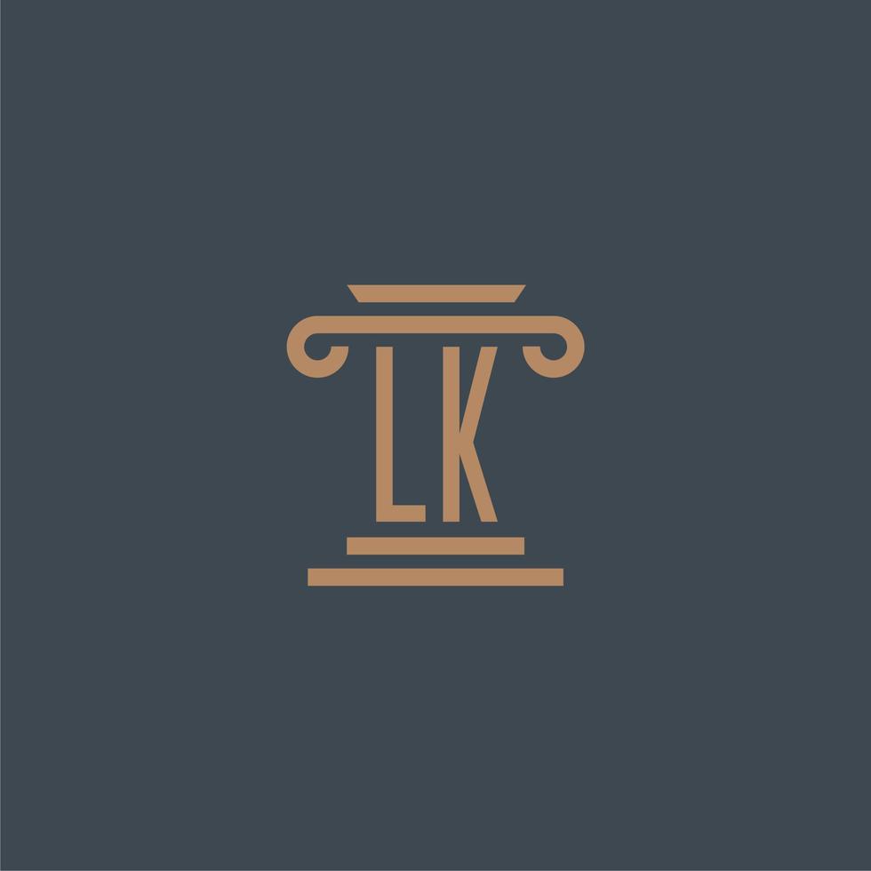 lk iniziale monogramma per studio legale logo con pilastro design vettore