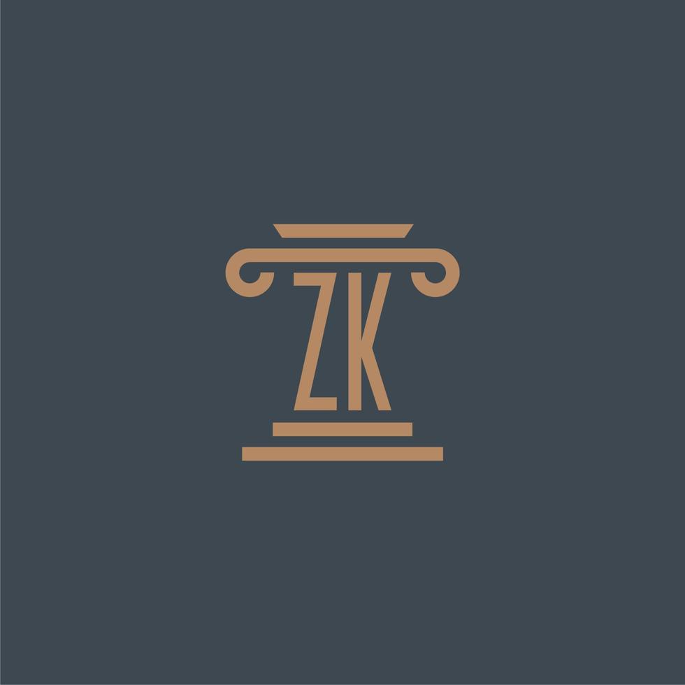 zk iniziale monogramma per studio legale logo con pilastro design vettore