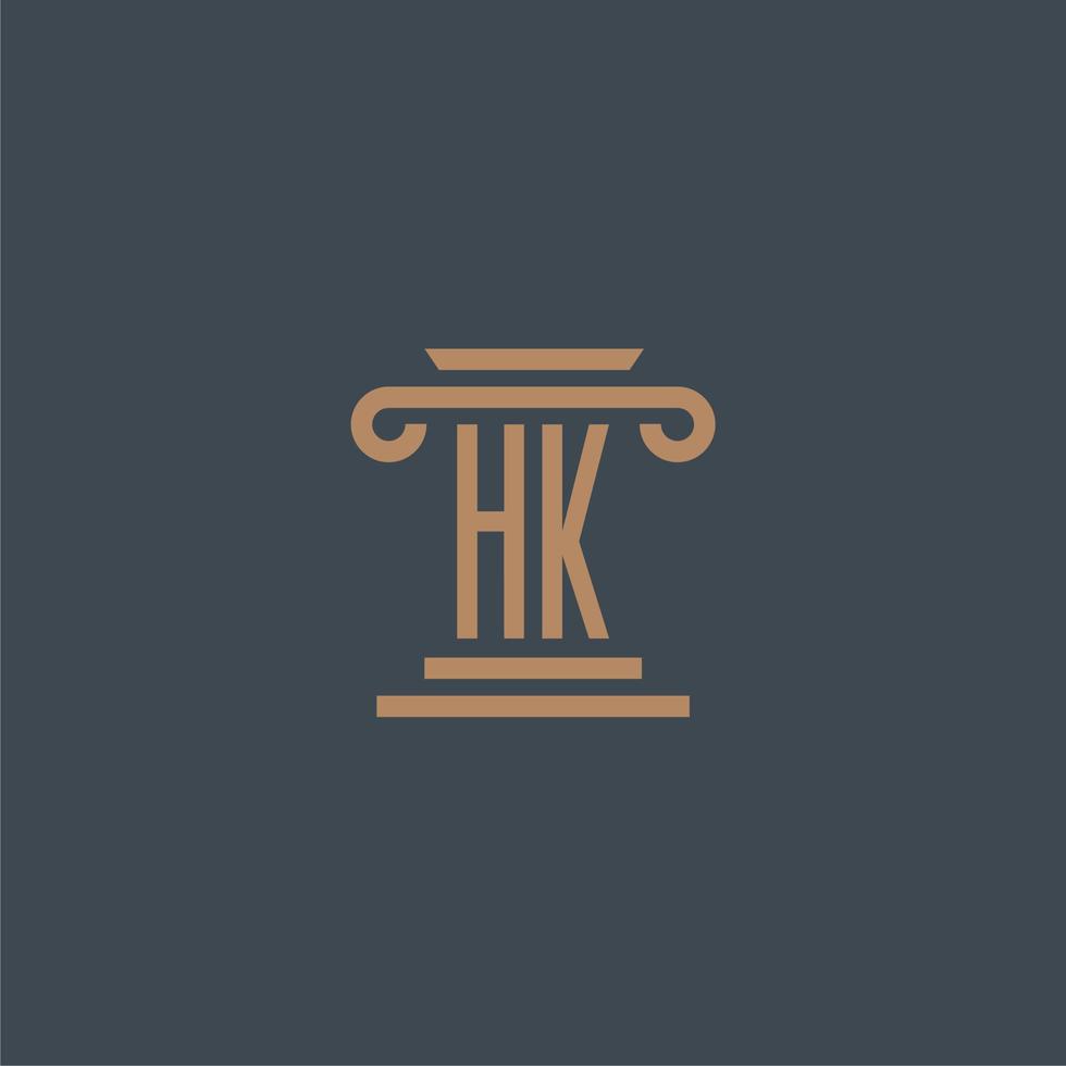 HK iniziale monogramma per studio legale logo con pilastro design vettore