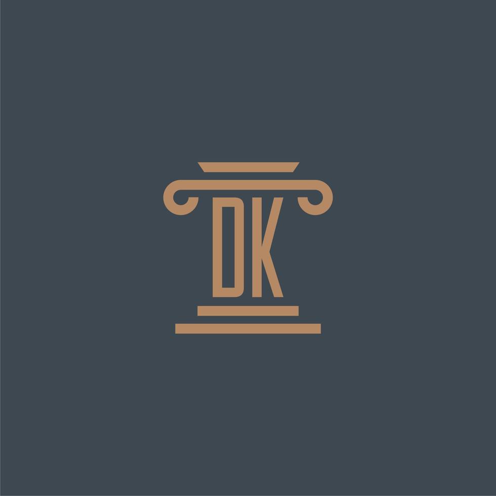 dk iniziale monogramma per studio legale logo con pilastro design vettore