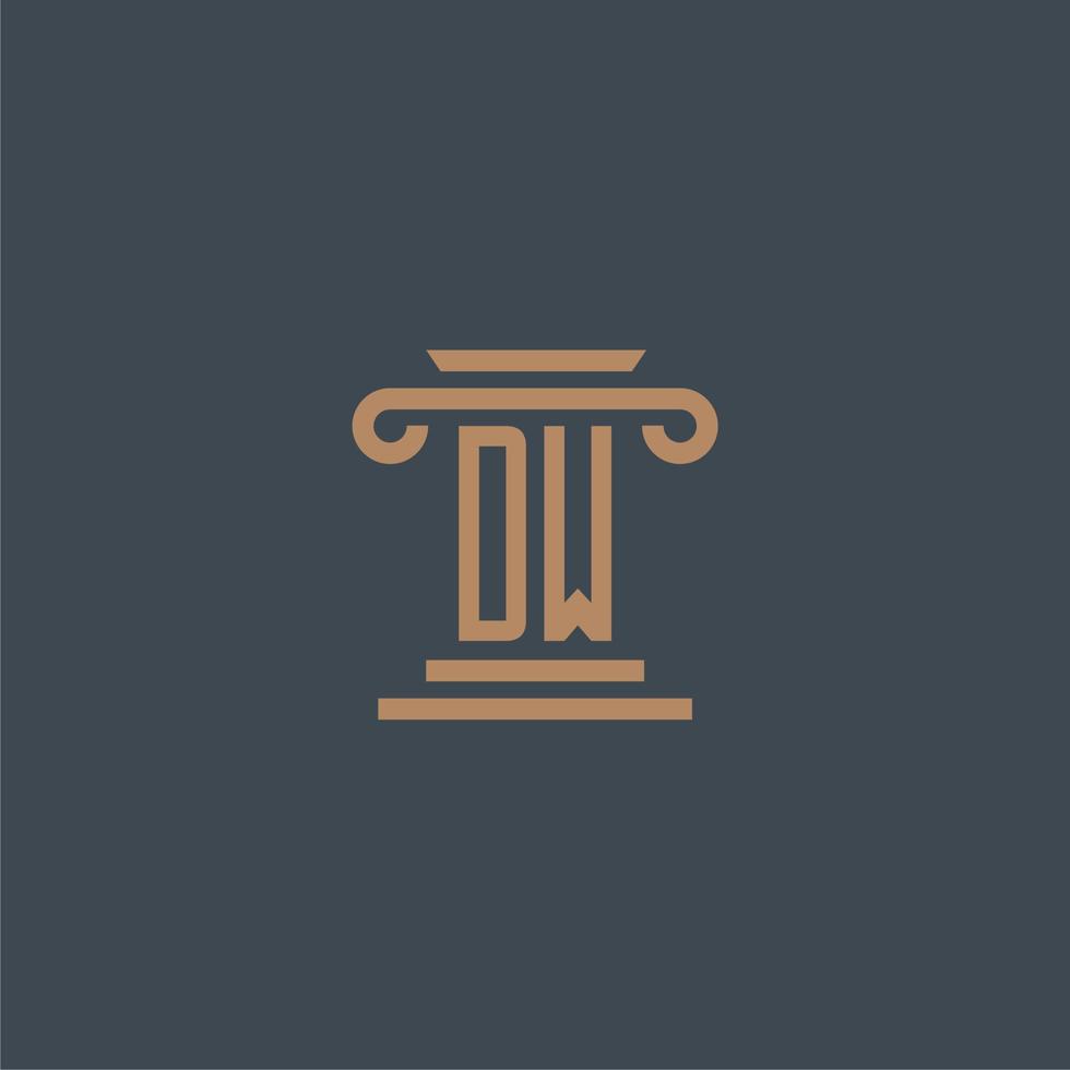 dw iniziale monogramma per studio legale logo con pilastro design vettore