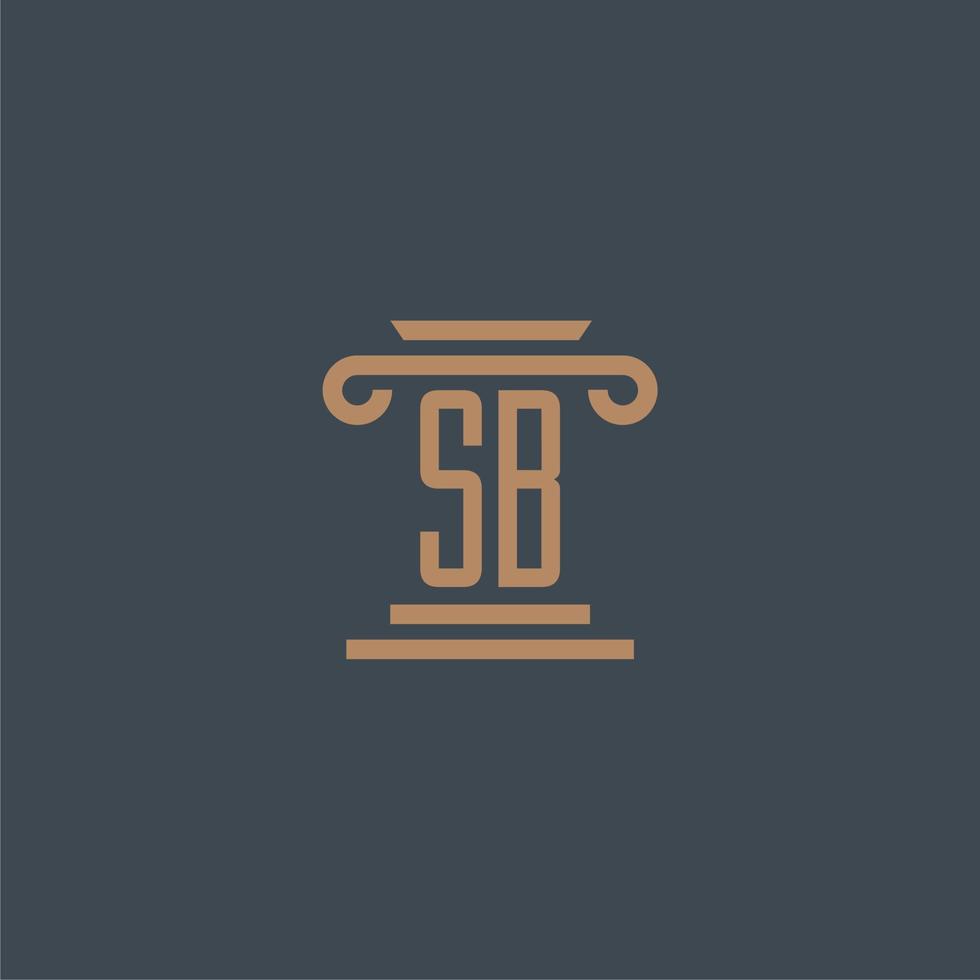 sb iniziale monogramma per studio legale logo con pilastro design vettore