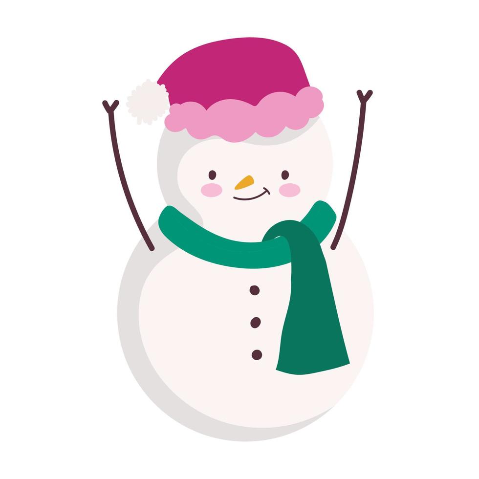 allegro Natale pupazzo di neve con cappello decorazione e celebrazione icona vettore