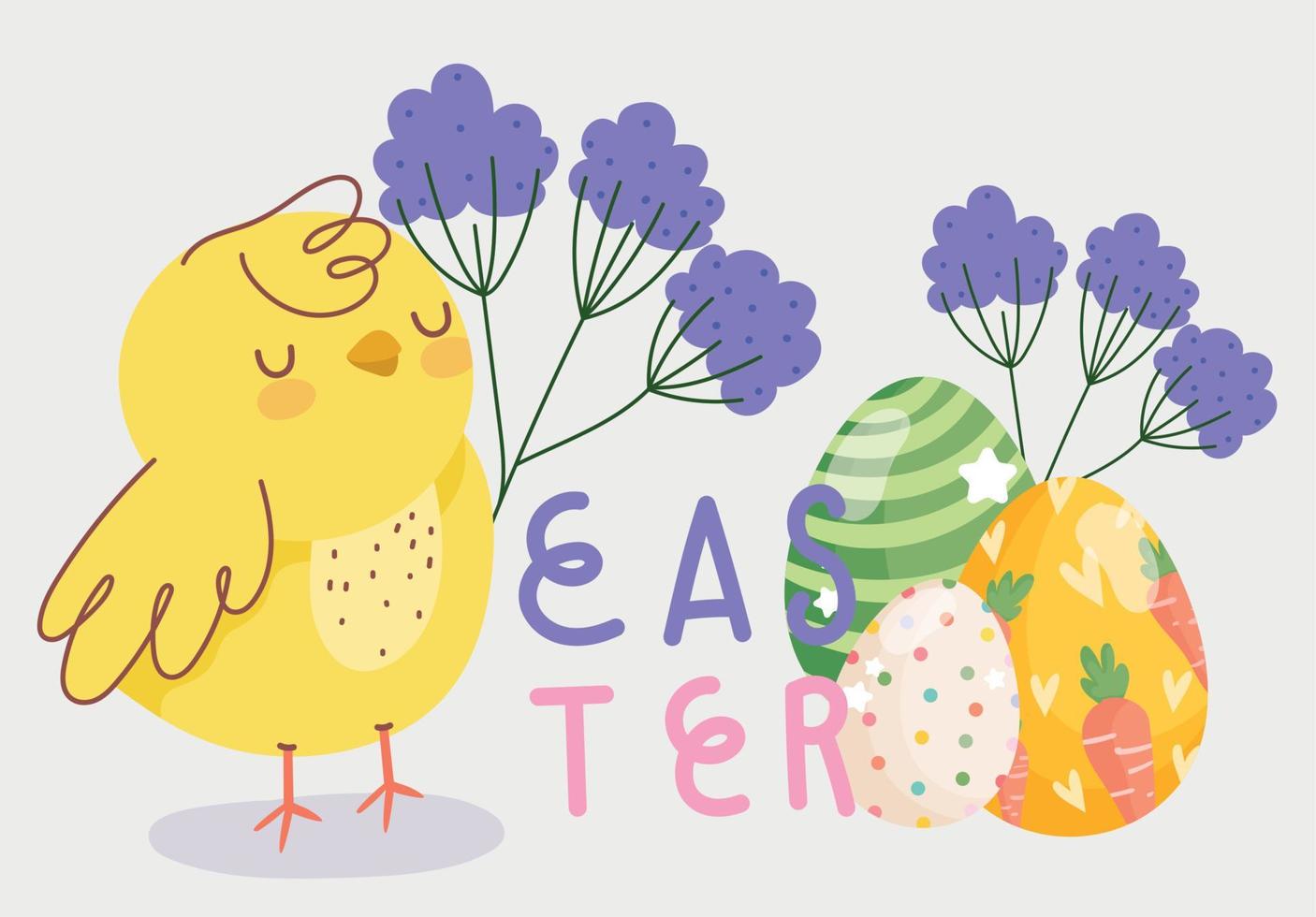 contento Pasqua saluto carta pollo uova Folaige le foglie decorazione carta vettore