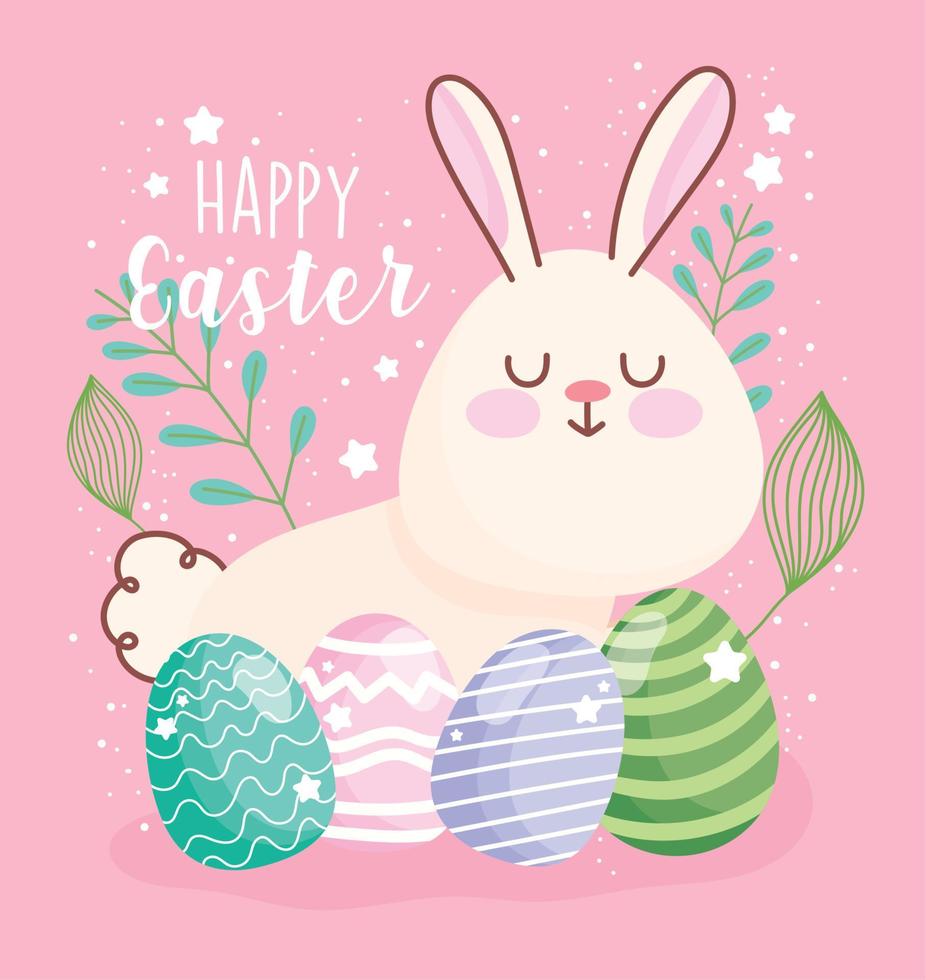 contento Pasqua carino coniglio e decorativo uova ornamento floreale vettore