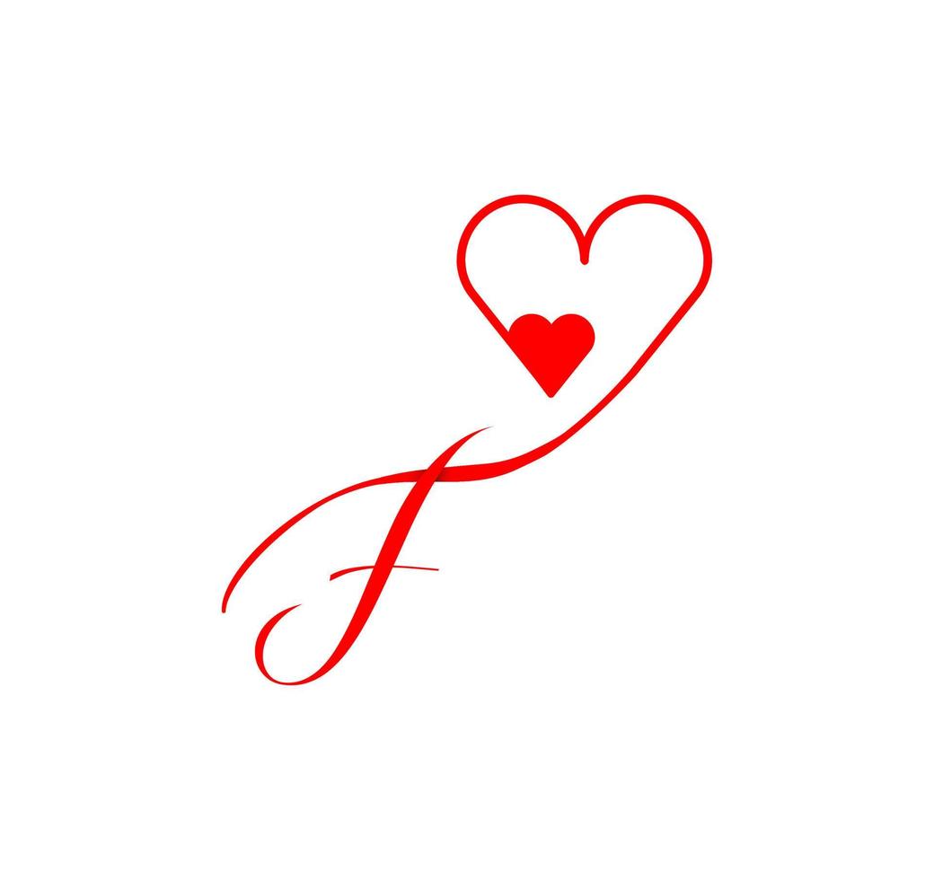 f lettera copione cuore linea. a partire dal il cuore. lettera f grafia logo modello con amore e cuore forma decorazione. il primo firma vettore. vettore