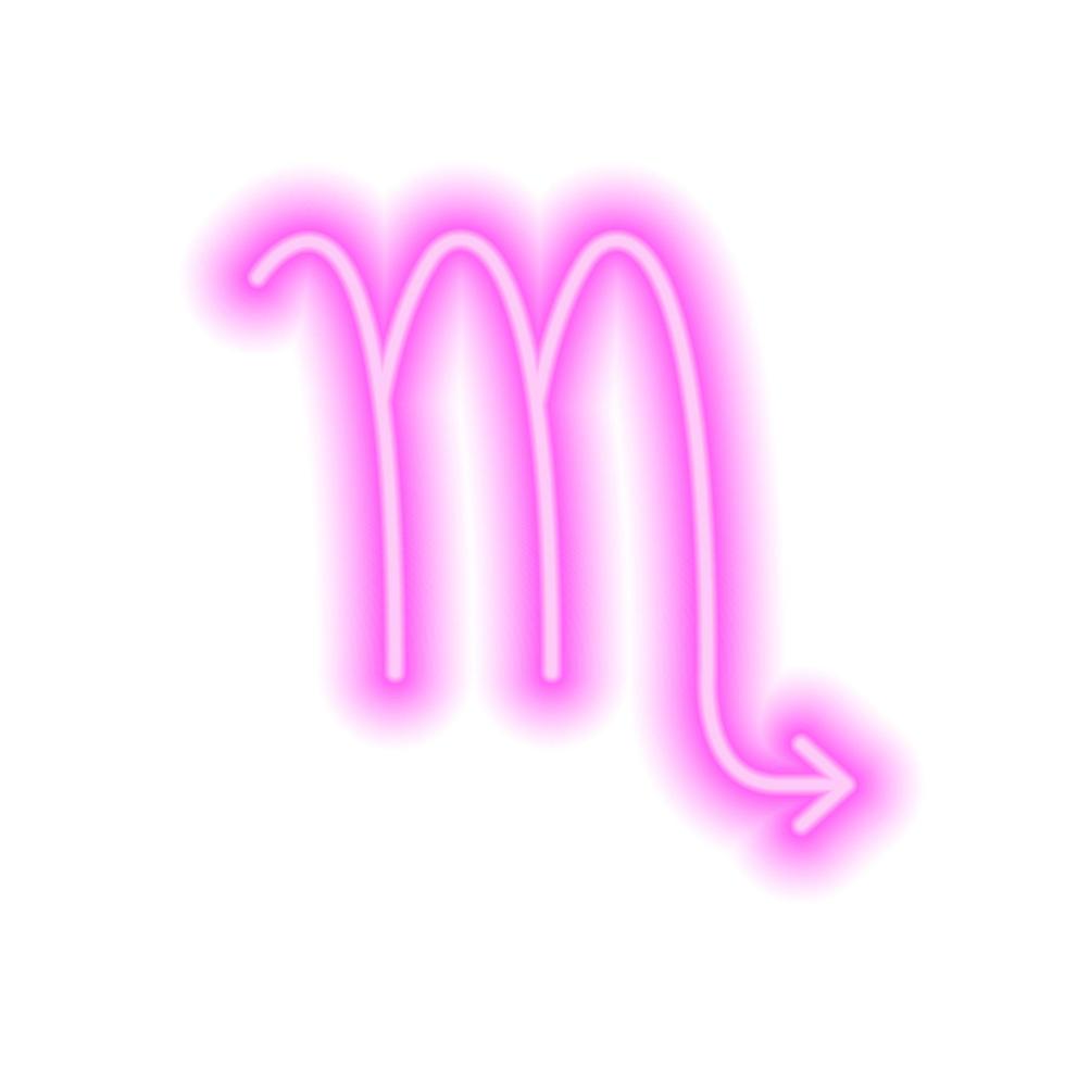 rosa neon zodiaco cartello scorpione su bianca. predizioni, astrologia, oroscopo. vettore