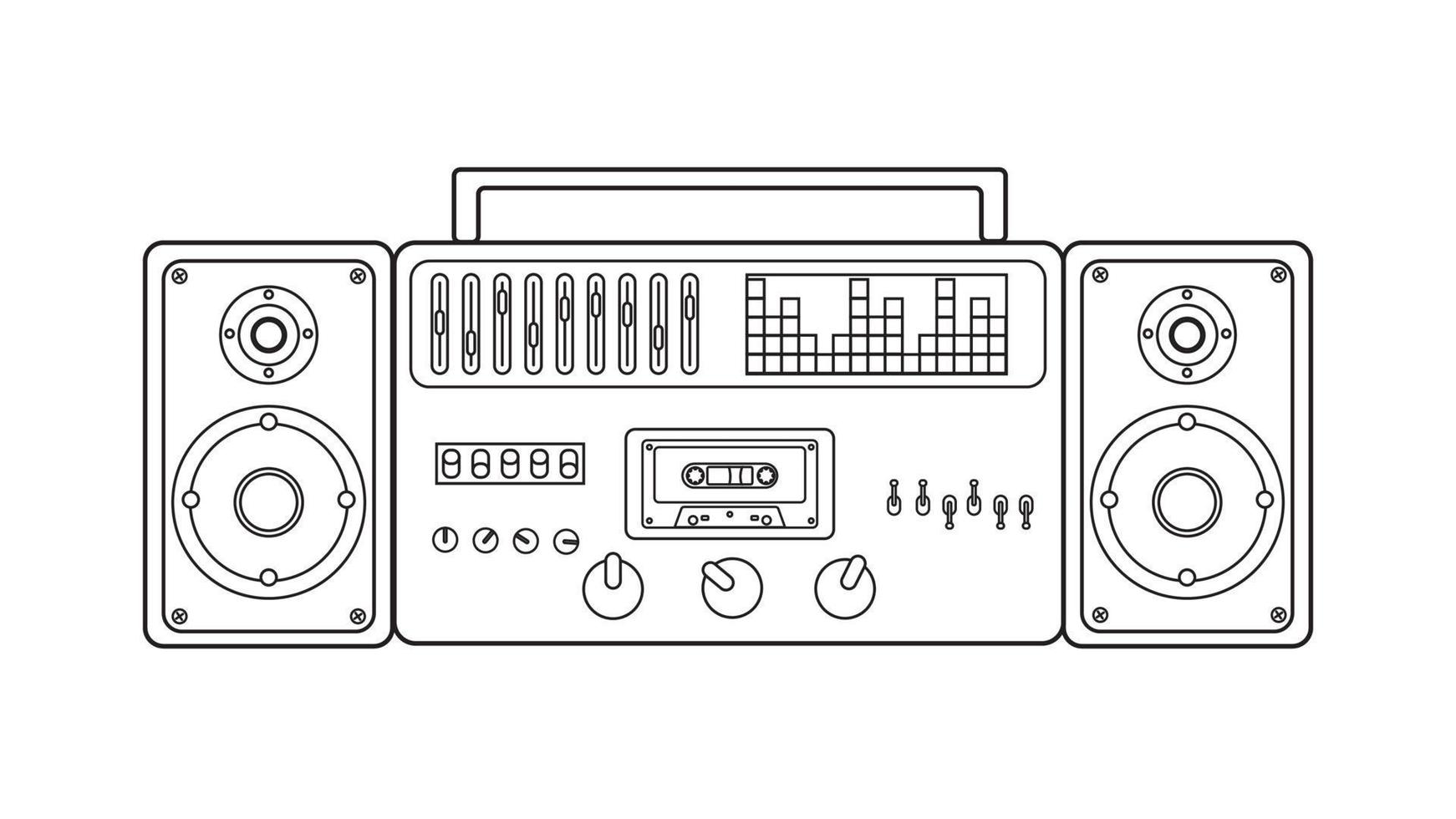 vecchio retrò Vintage ▾ musica cassetta nastro registratore con magnetico nastro su bobine a partire dal il anni '70, anni 80, anni 90. nero e bianca icona. vettore illustrazione