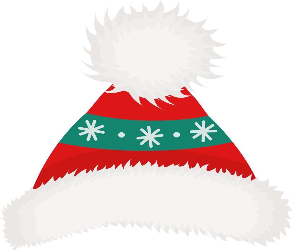 Natale cappelli nel rosso e verde occhiali da sole con fiocchi di neve. un' bellissimo cappello con i fiocchi di neve e un' grande pompon. vettore disegnato a mano illustrazione nel cartone animato stile. inverno moda. Natale Accessori.