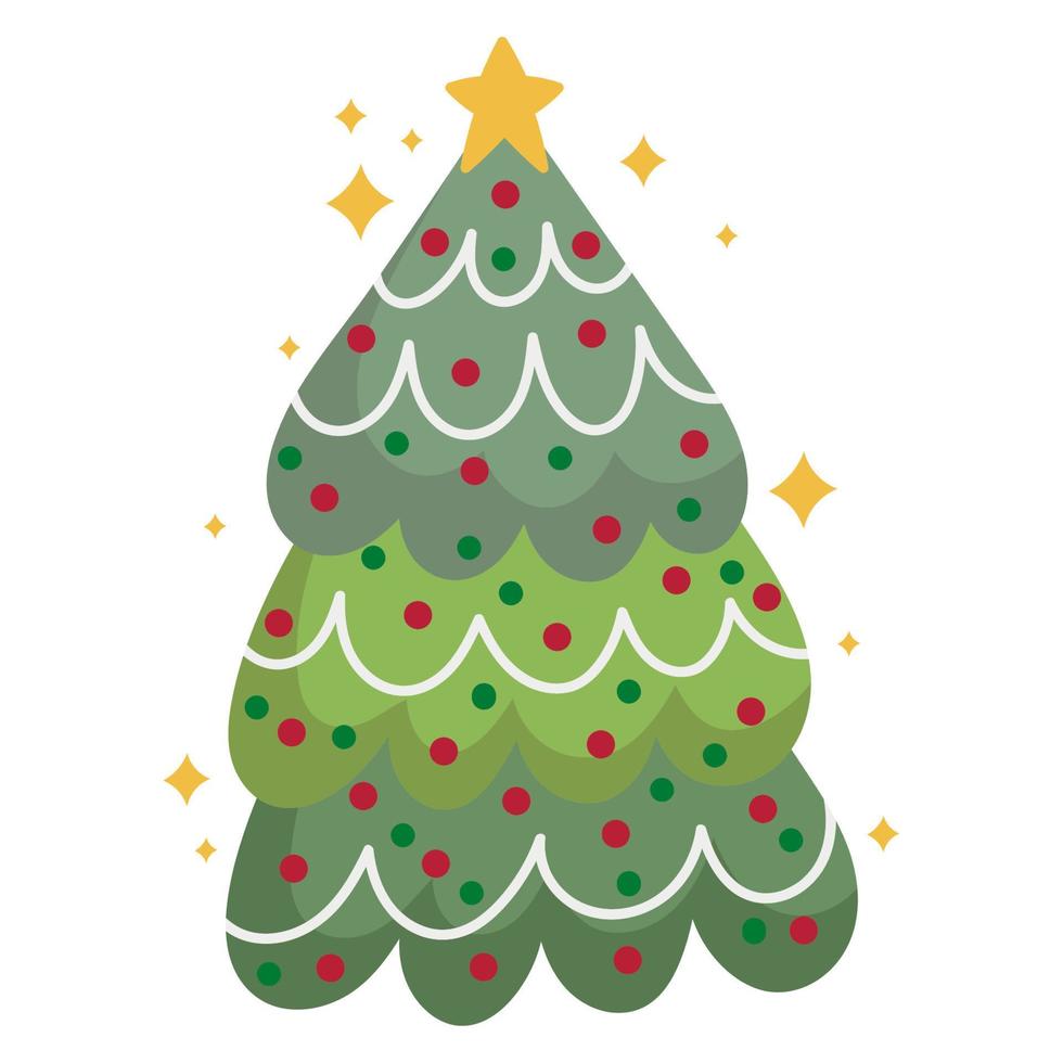 allegro Natale albero con stella e palle decorazione e celebrazione icona vettore