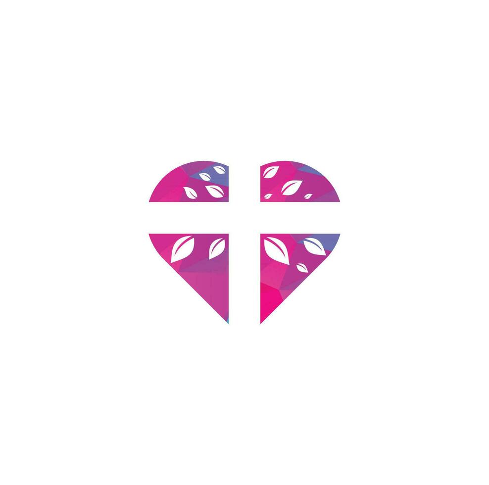 attraversare Chiesa cuore forma concetto logo design. astratto albero religioso attraversare simbolo icona vettore design. Chiesa e cristiano organizzazione logo.