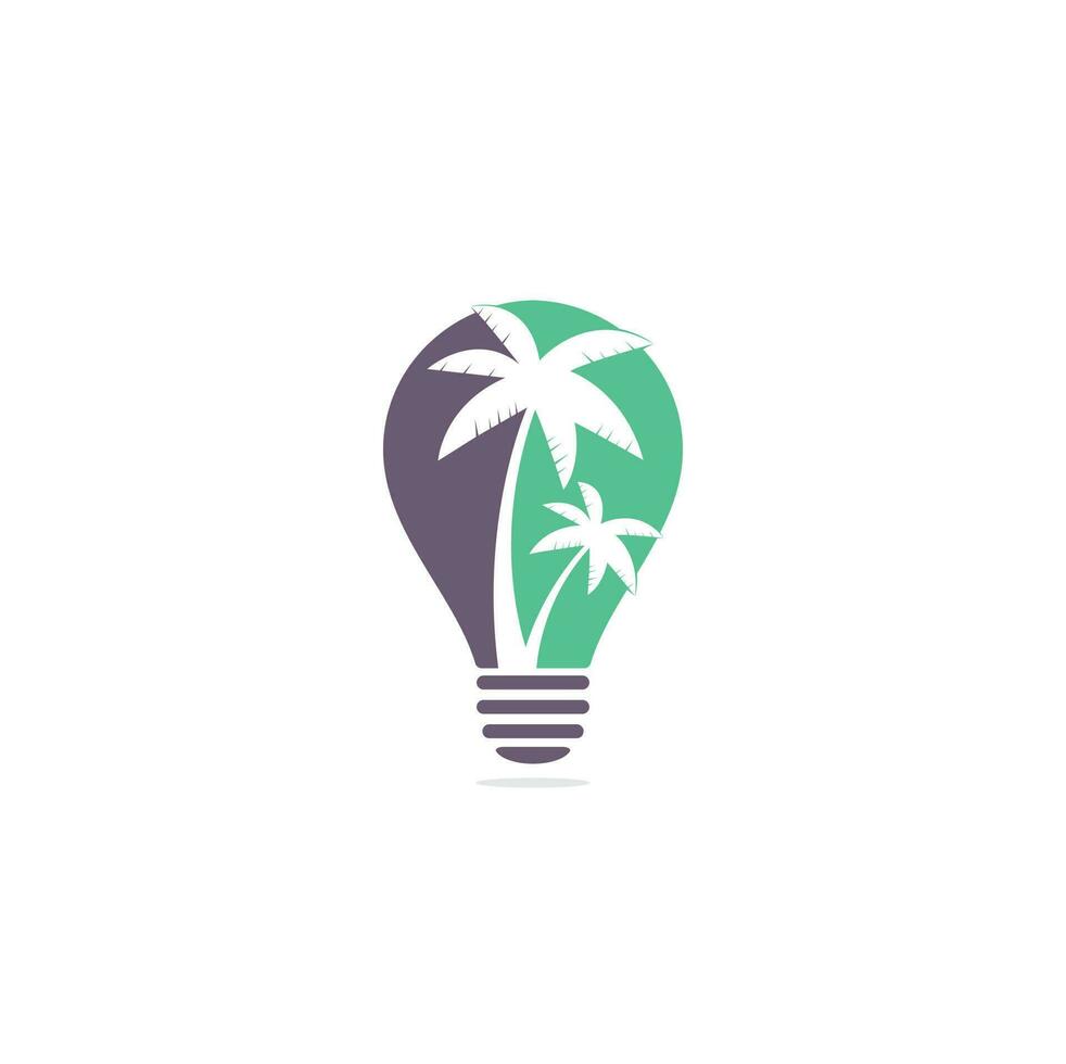 tropicale spiaggia e palma albero logo design. palma albero lampadina forma concetto vettore logo design. spiaggia logo