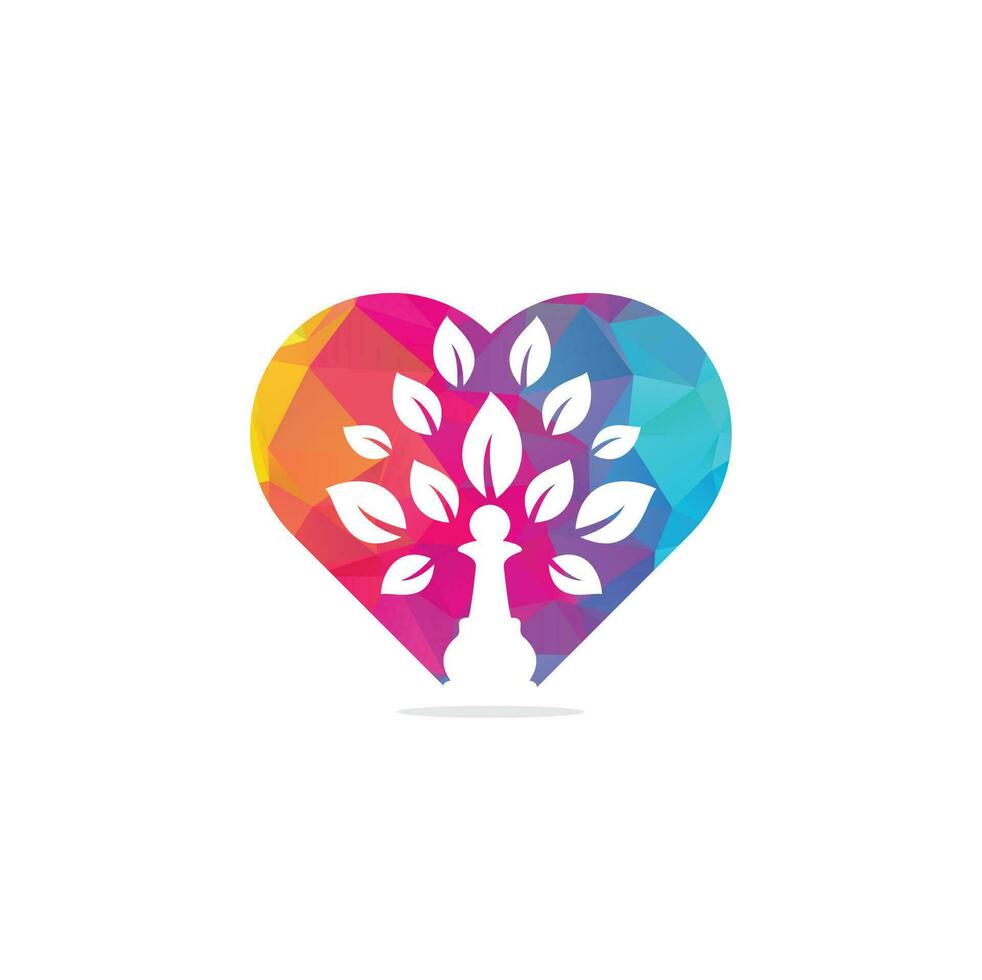 scacchi albero cuore forma concetto logo design. verde albero vettore logo design. albero logo