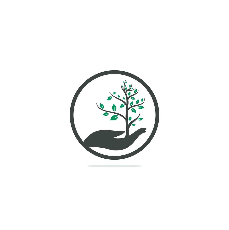 albero nel mano vettore logo design. naturale prodotti logo. mano albero logo design