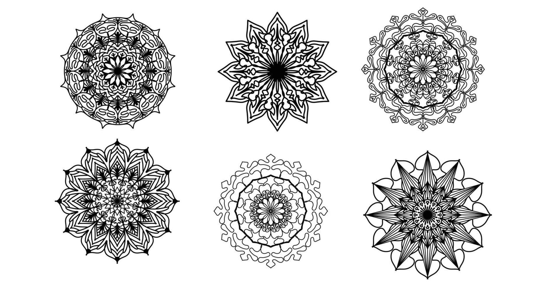 impostato mandala, nero mandala, lusso ornamentale mandala design sfondo, mandala disegno, mandala modello colorazione libro arte sfondo disegno, piastrella motivo, nero e bianca mandala, islam, Arabo, indiano vettore