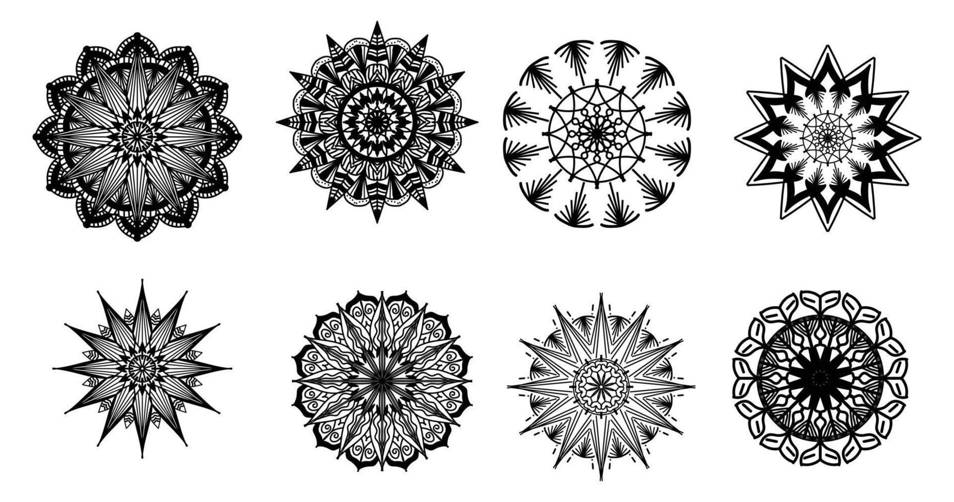 impostato mandala, nero mandala, lusso ornamentale mandala design sfondo, mandala disegno, mandala modello colorazione libro arte sfondo disegno, piastrella motivo, nero e bianca mandala, islam, Arabo, indiano vettore