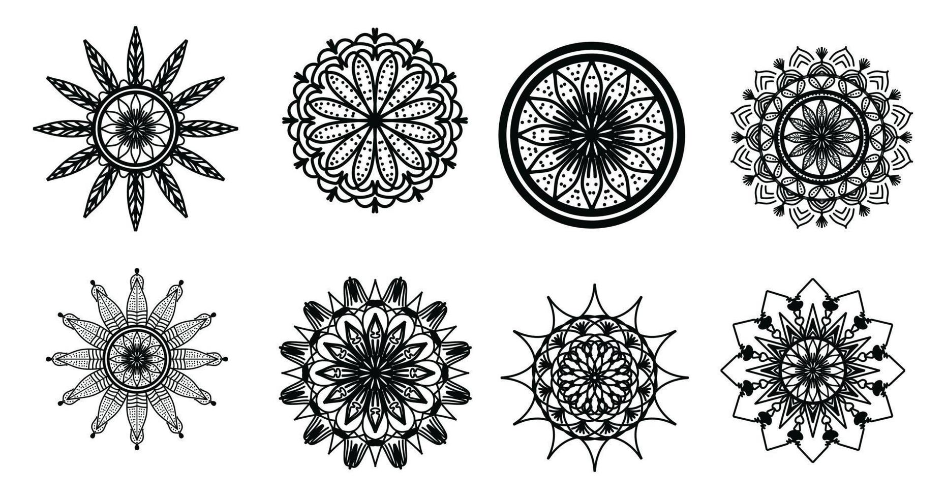 impostato mandala, nero mandala, lusso ornamentale mandala design sfondo, mandala disegno, mandala modello colorazione libro arte sfondo disegno, piastrella motivo, nero e bianca mandala, islam, Arabo, indiano vettore