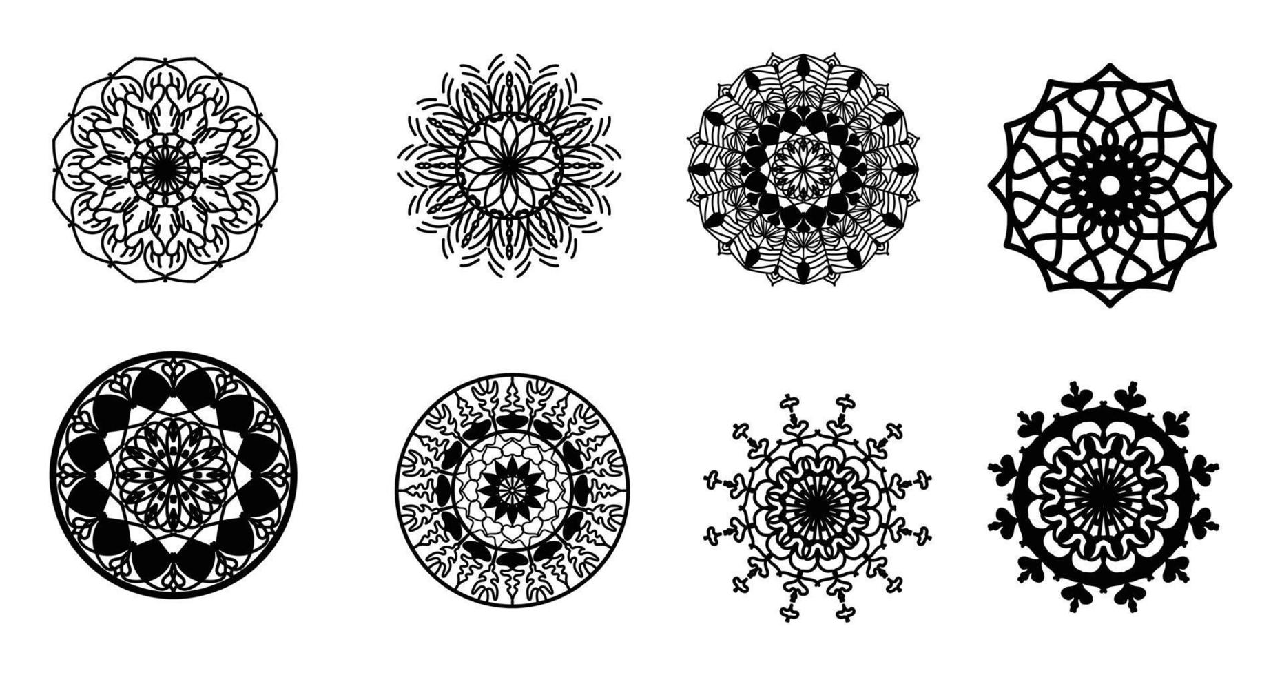 impostato mandala, nero mandala, lusso ornamentale mandala design sfondo, mandala disegno, mandala modello colorazione libro arte sfondo disegno, piastrella motivo, nero e bianca mandala, islam, Arabo, indiano vettore