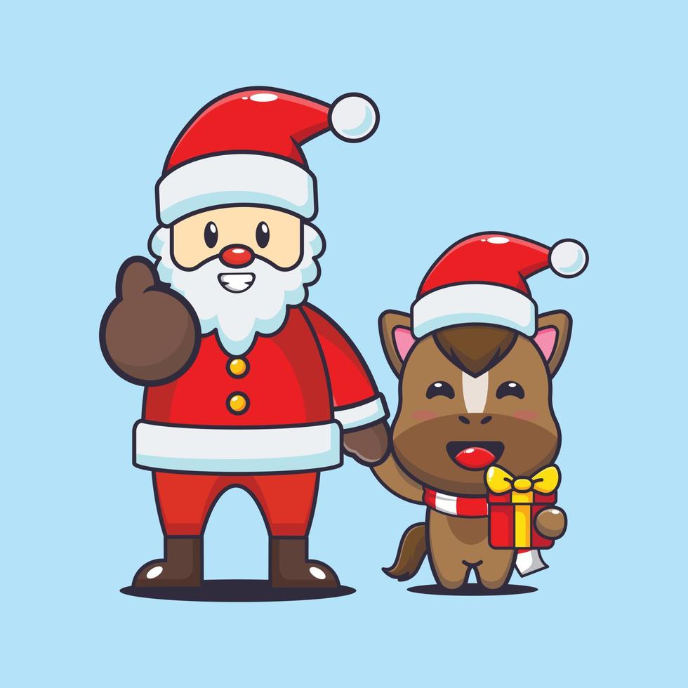 carino cavallo con Santa claus. carino Natale cartone animato illustrazione. vettore