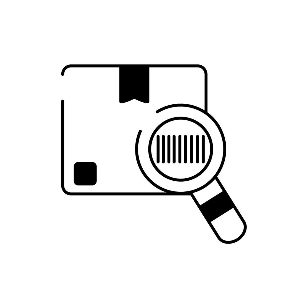 cartone scatola lente d'ingrandimento ricerca carico consegna linea stile icona vettore