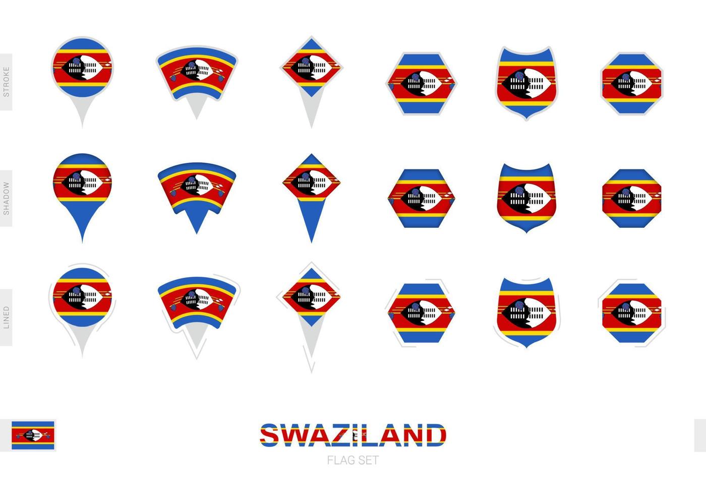 collezione di il Swaziland bandiera nel diverso forme e con tre diverso effetti. vettore