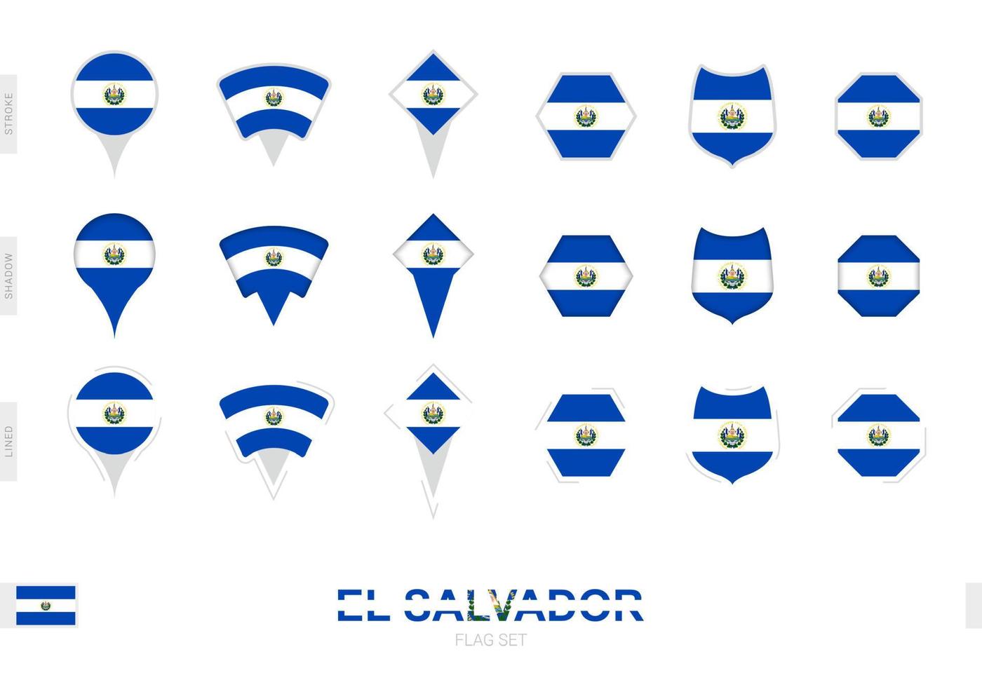 collezione di il EL salvador bandiera nel diverso forme e con tre diverso effetti. vettore