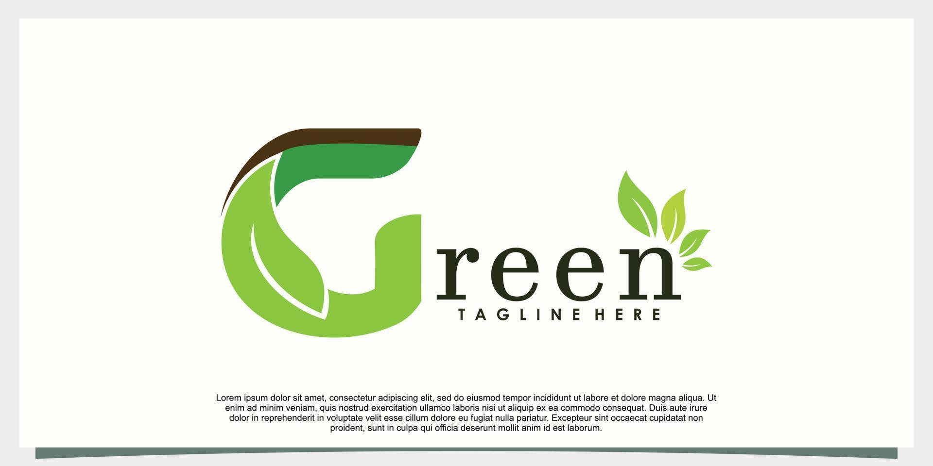 verde lettera g logo design con foglia creativo concetto vettore