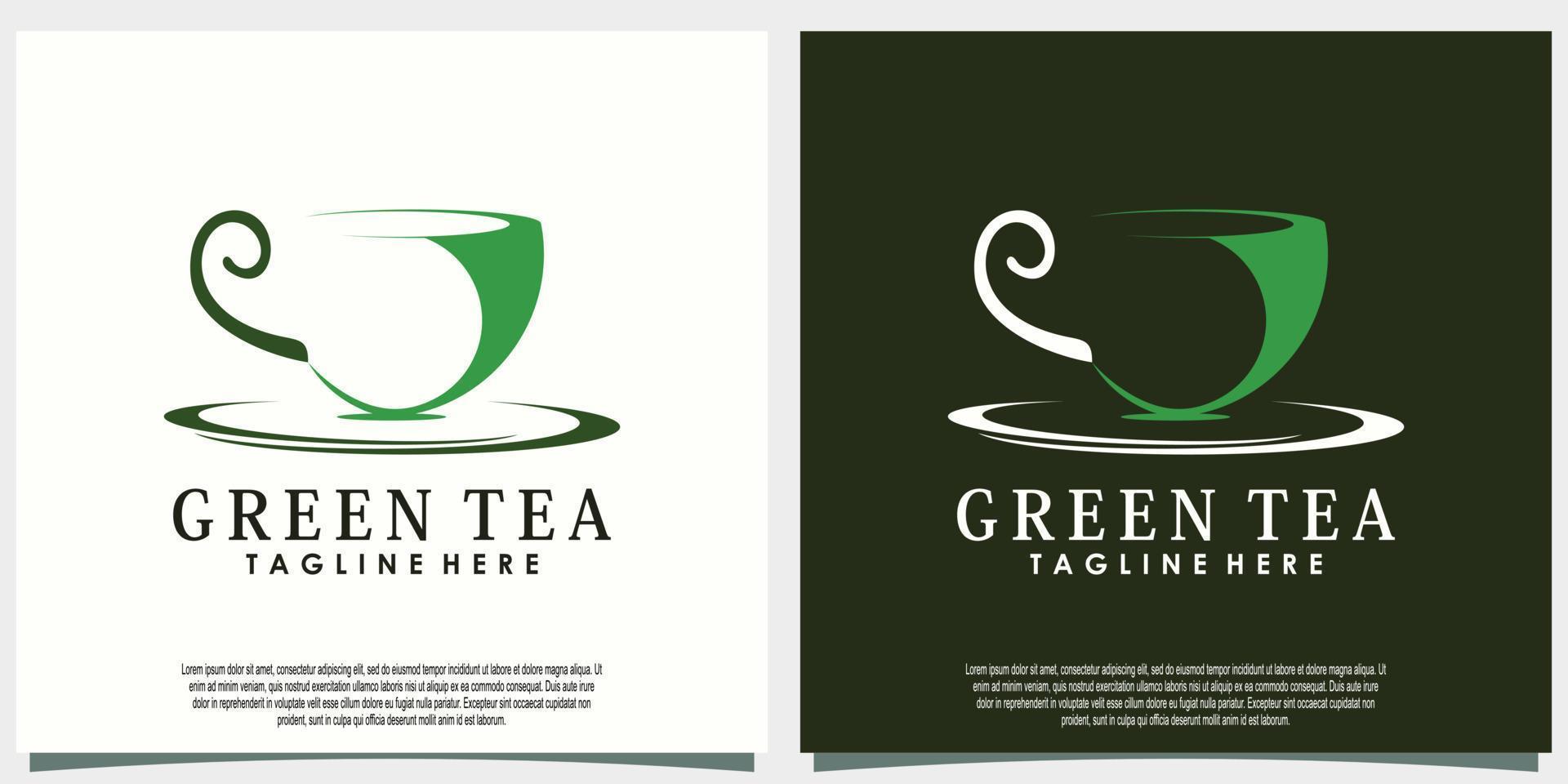 verde tè logo design con foglia e teiera creativo concetto vettore