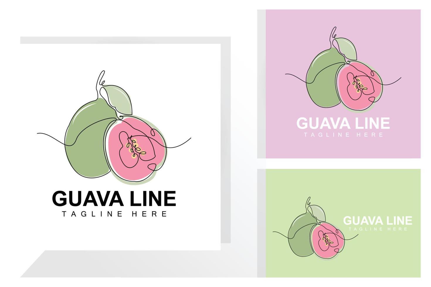 acqua guaiava logo design vettore con linea stile fresco frutta mercato illustrazione vitamina pianta