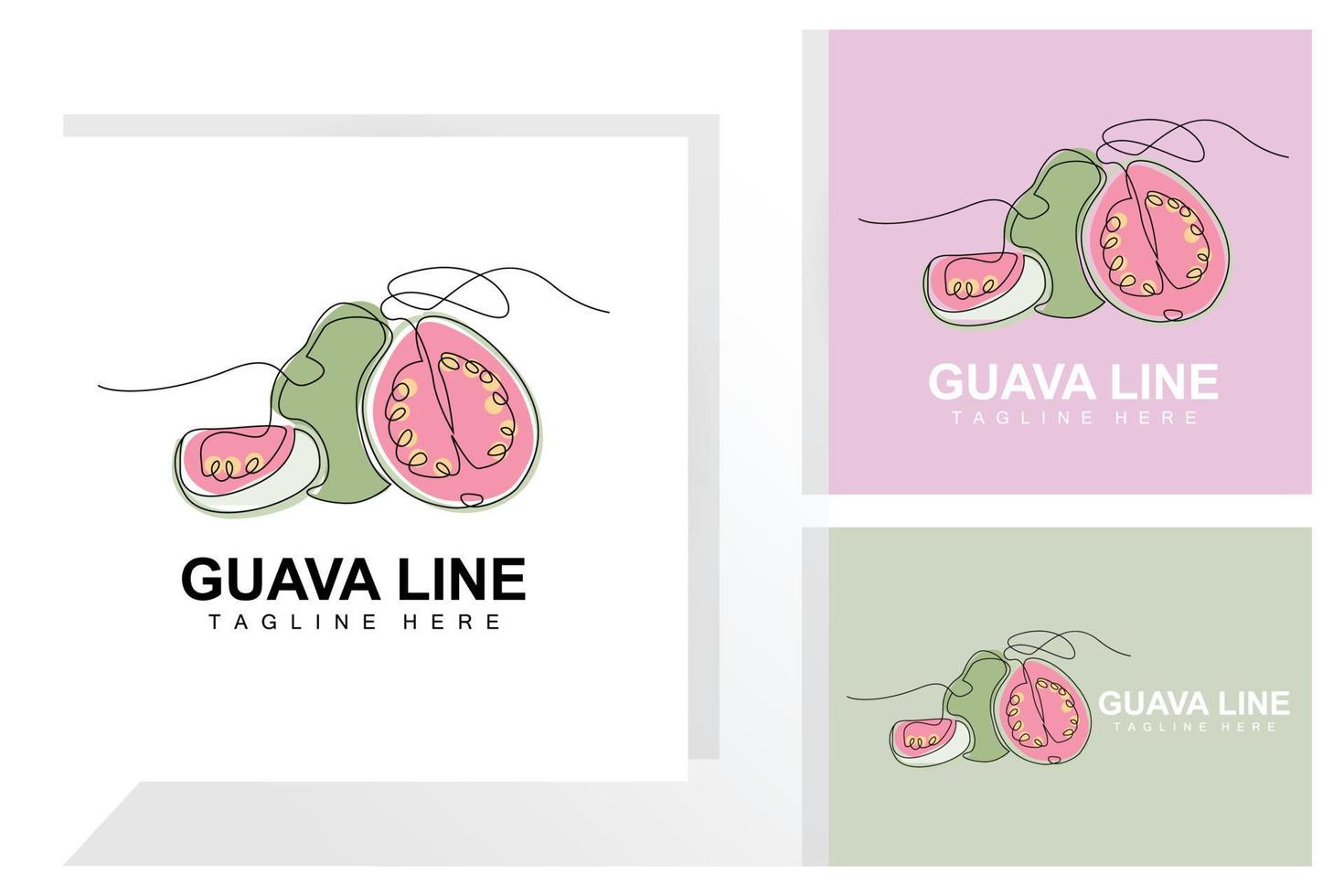 acqua guaiava logo design vettore con linea stile fresco frutta mercato illustrazione vitamina pianta