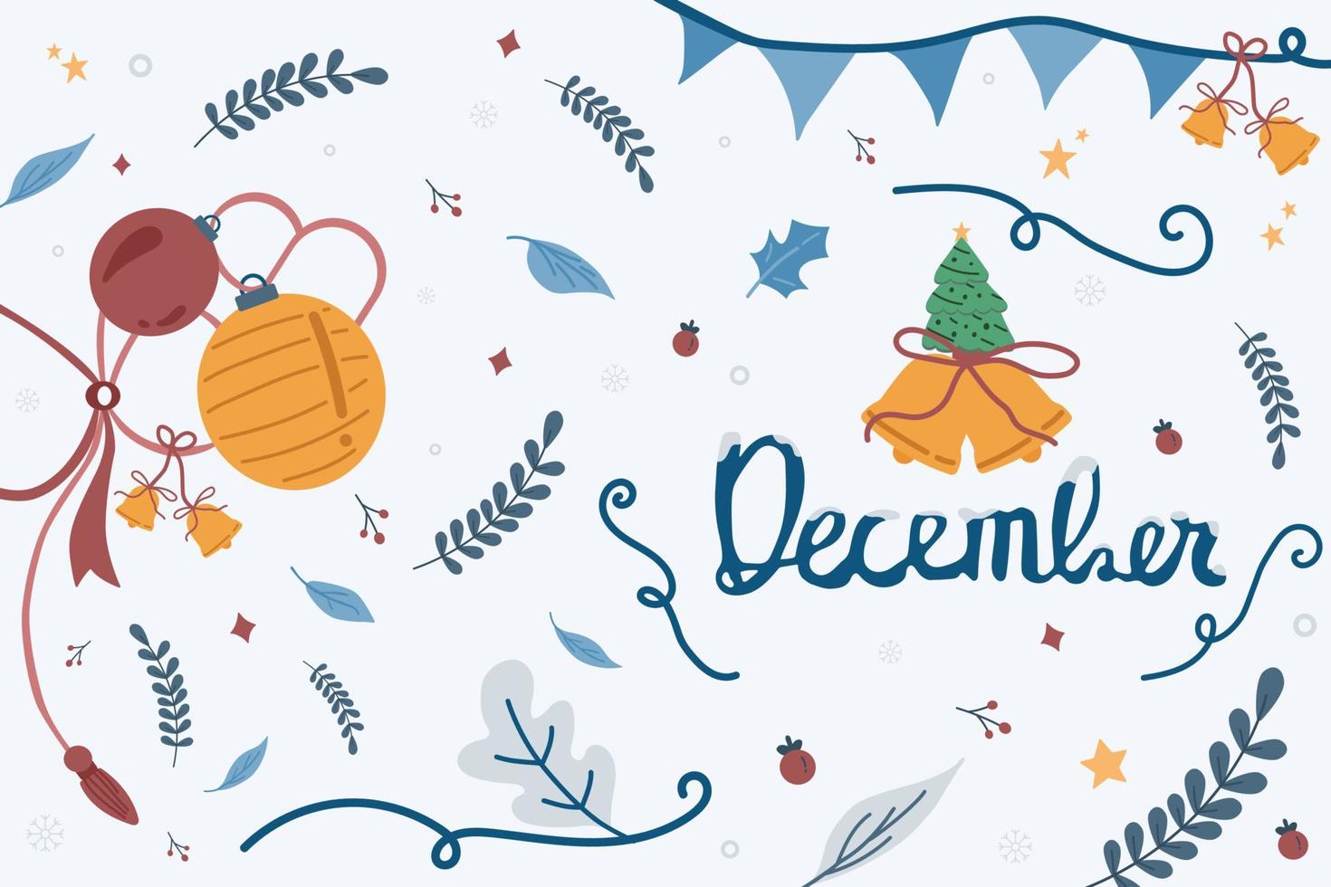dicembre mano scrittura mese con ornamento nel Natale di stagione fiori e le foglie. decorazione lettere, illustrazione dicembre. vettore