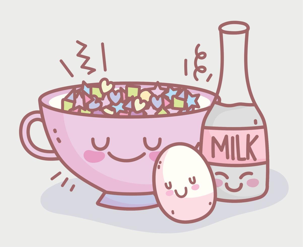 bottiglia di latte uova sode e menu di cereali ristorante cibo carino vettore
