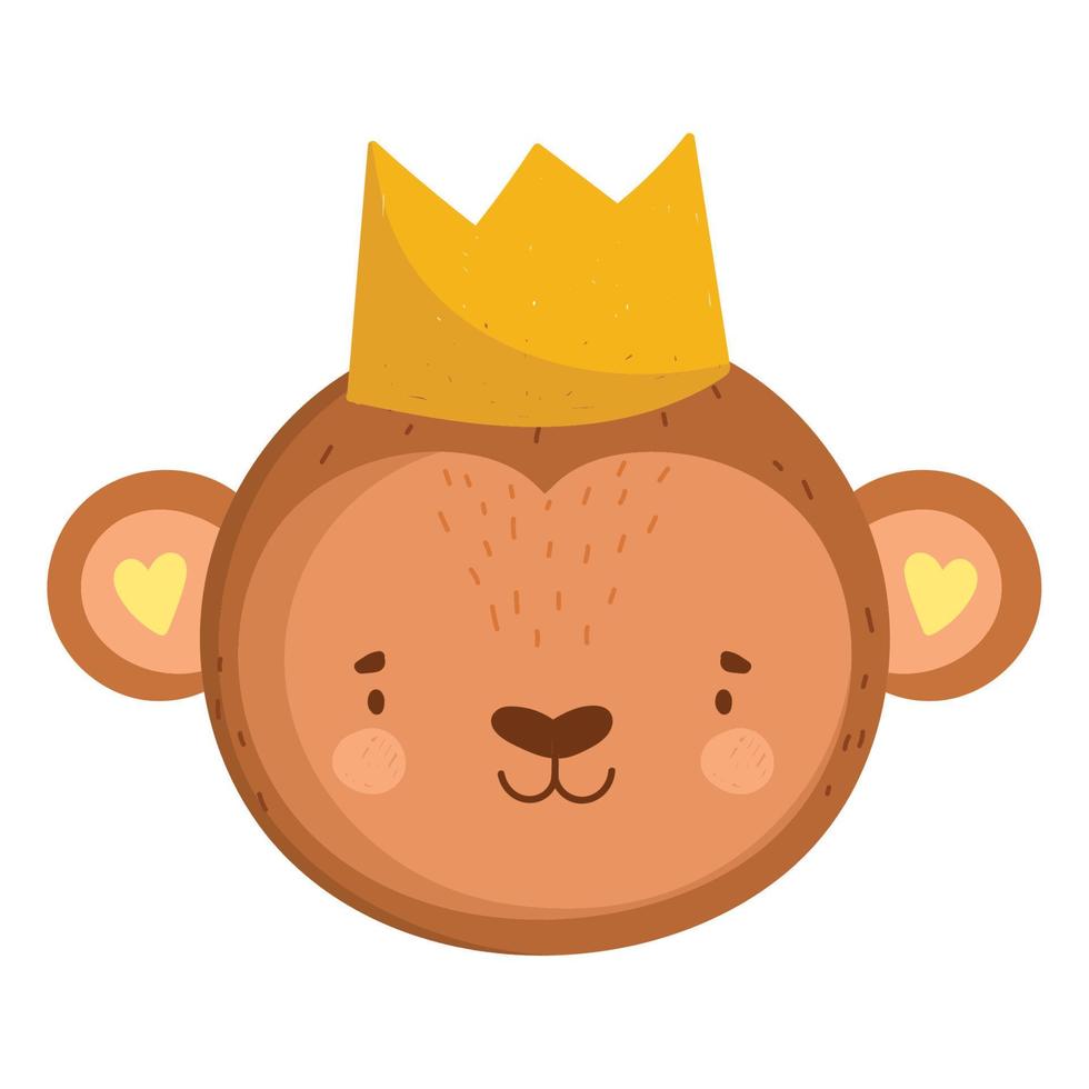 carino scimmia testa animale con corona cartone animato personaggio vettore