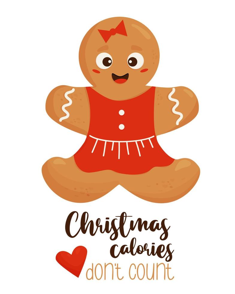 Natale freddo carta con carino Pan di zenzero uomo ragazza e iscrizione Natale calorie don t contare. vettore illustrazione. biscotto colore manifesto. modello per design vacanza carte, stampa e arredamento.