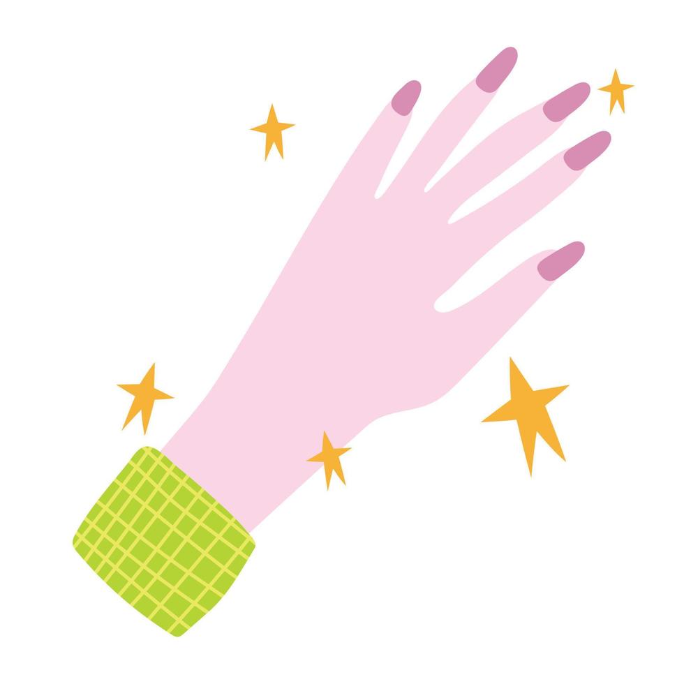 manicure, femmina mostrando mano Chiodi di rosa colore nel cartone animato stile vettore