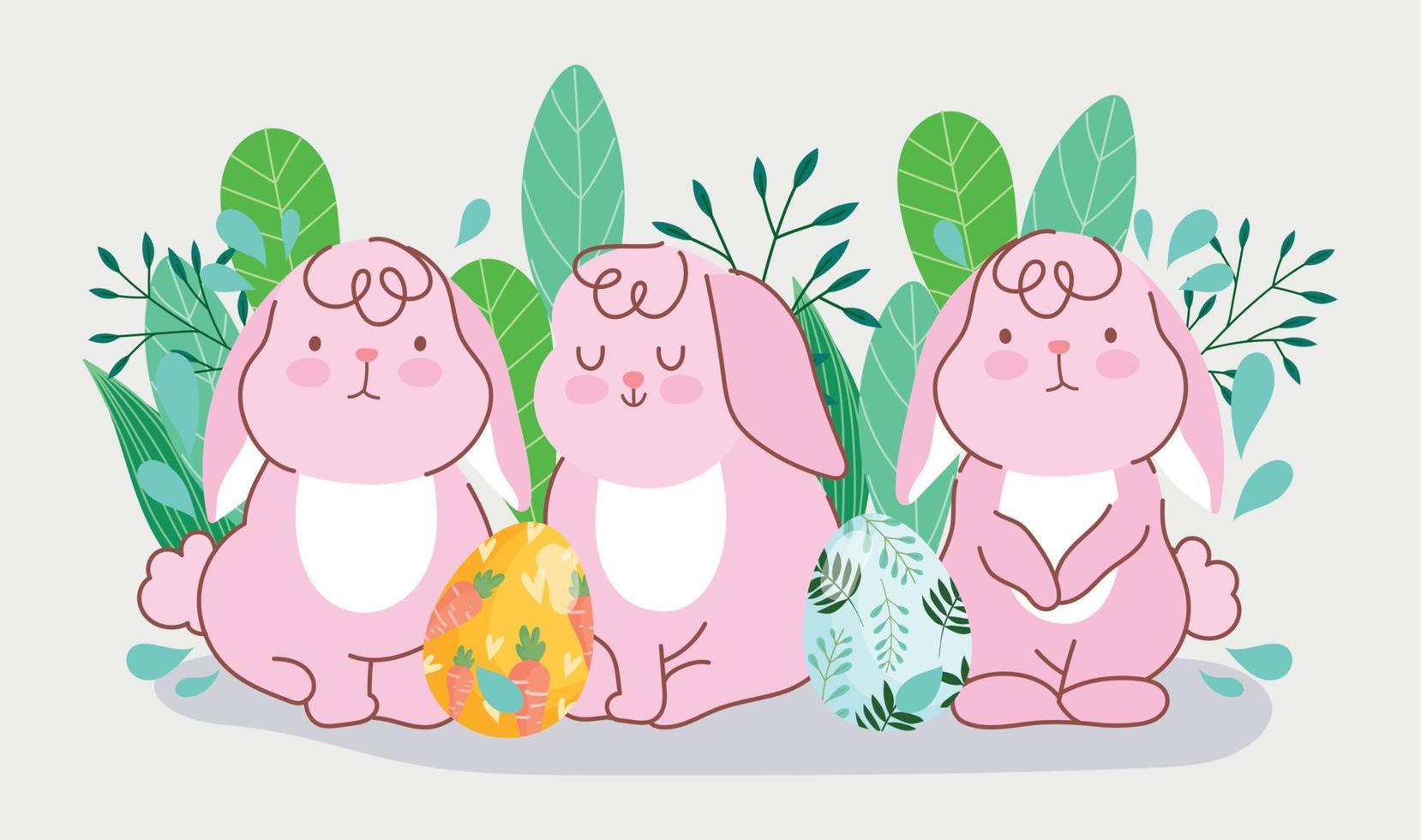 contento Pasqua conigli con decorato uova floreale celebrazione vettore