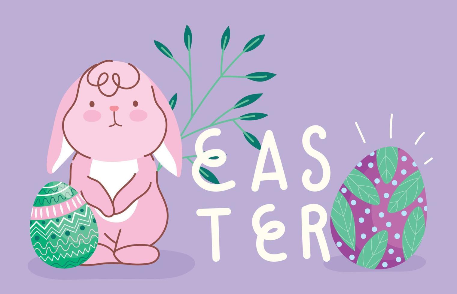 contento Pasqua saluto carta coniglietto uova Folaige le foglie decorazione carta vettore