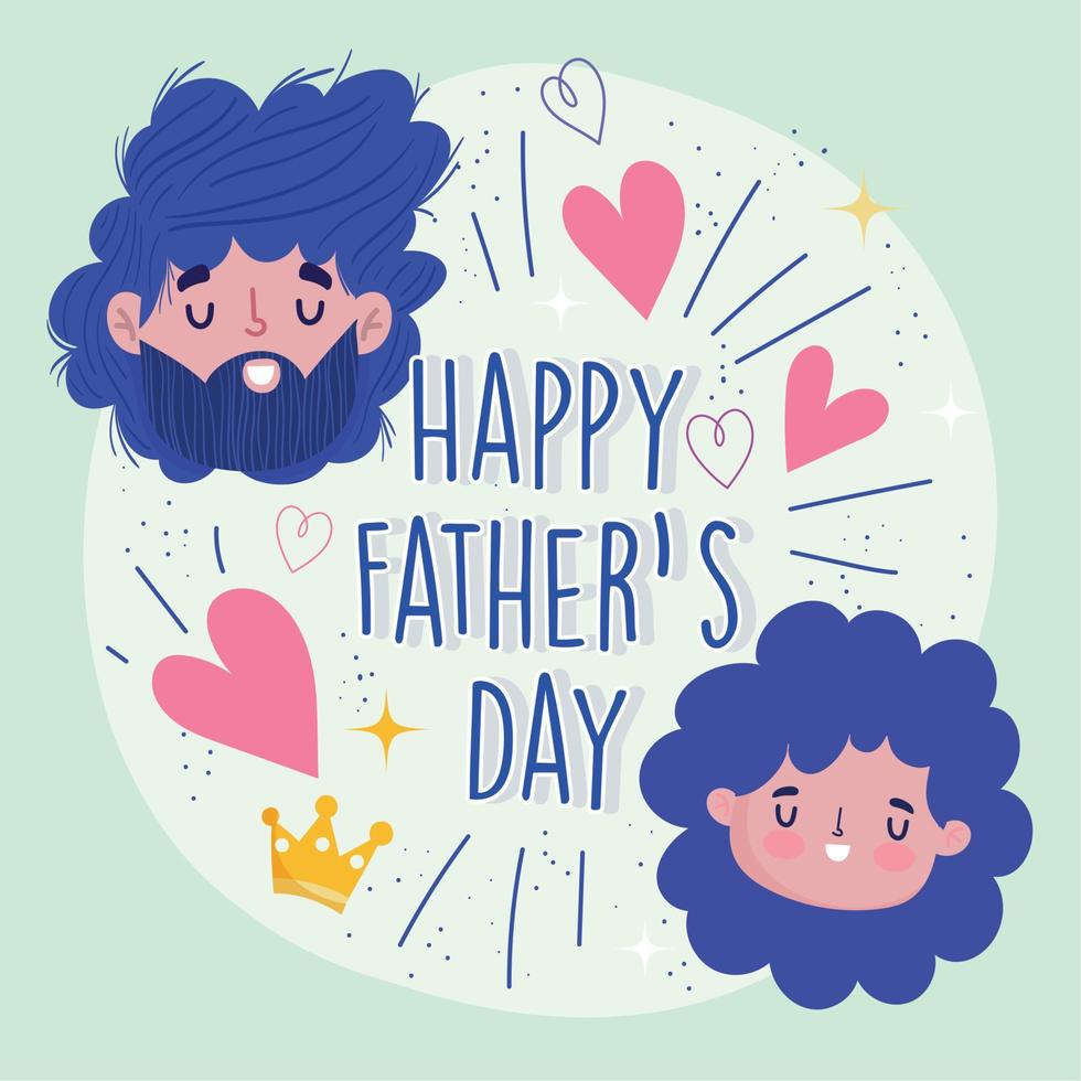 contento padri giorno, papà e figlia facce cartone animato amore saluto carta vettore