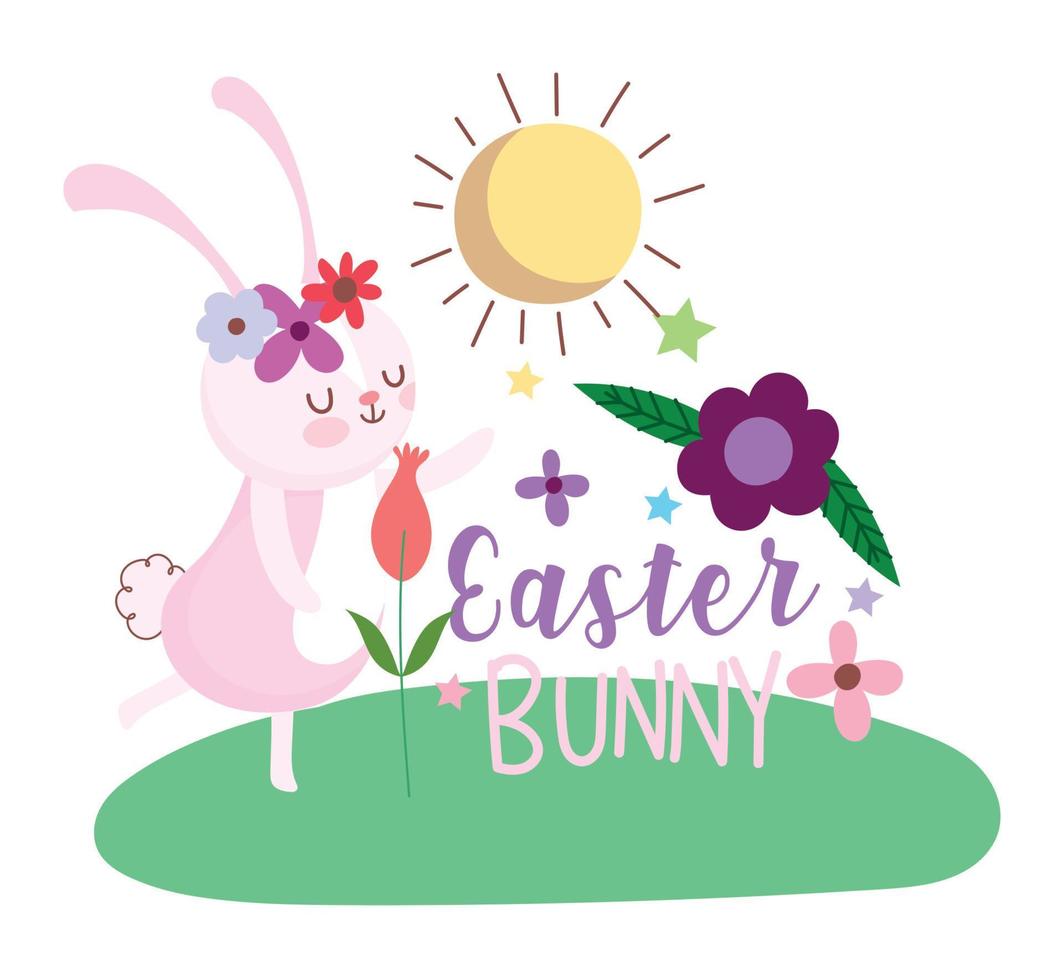 contento Pasqua carino coniglio con fiori nel testa decorazione festivo carta vettore