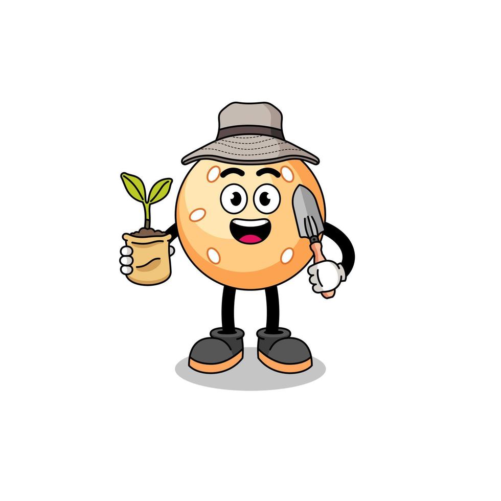 illustrazione di sesamo palla cartone animato Tenere un' pianta seme vettore